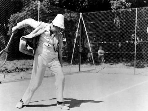History - M. Hulot (Jacques Tati) practicing his tennis backhand in 