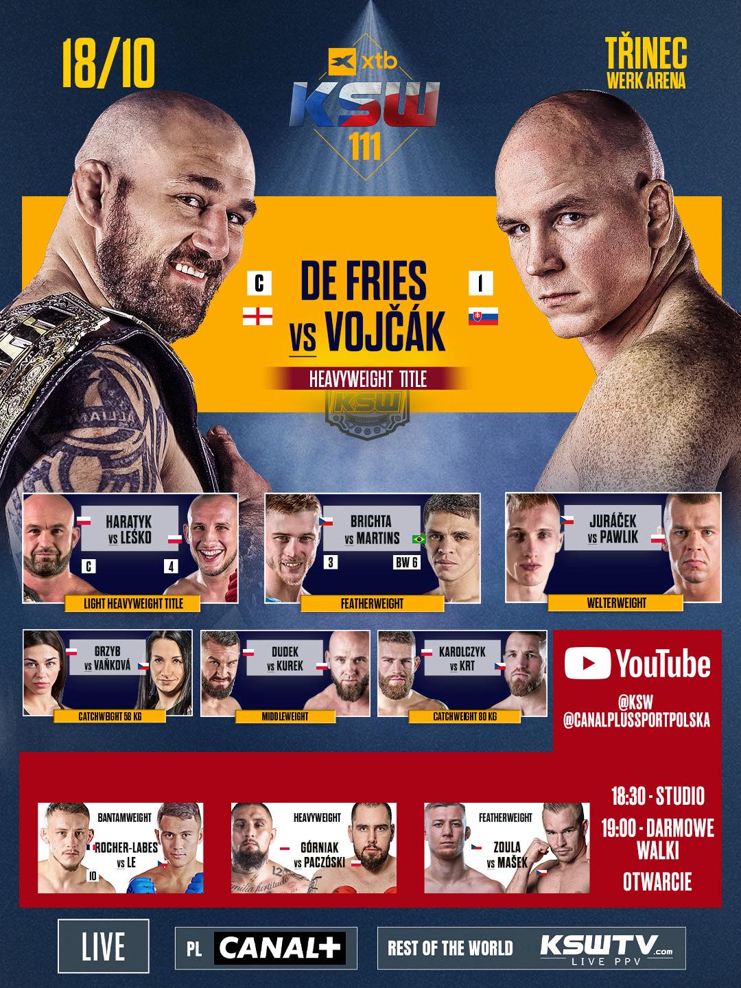 MMA - #FightDay KSW 111: De Fries vs. Vojčák is LIVE now! 💪 🚨Fight Card ...