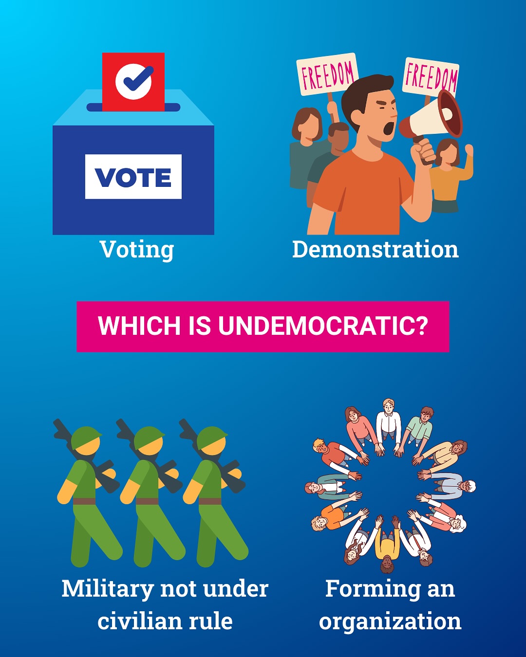 Democracy Quiz Time! Look at the pictures and tell us which actions are ...