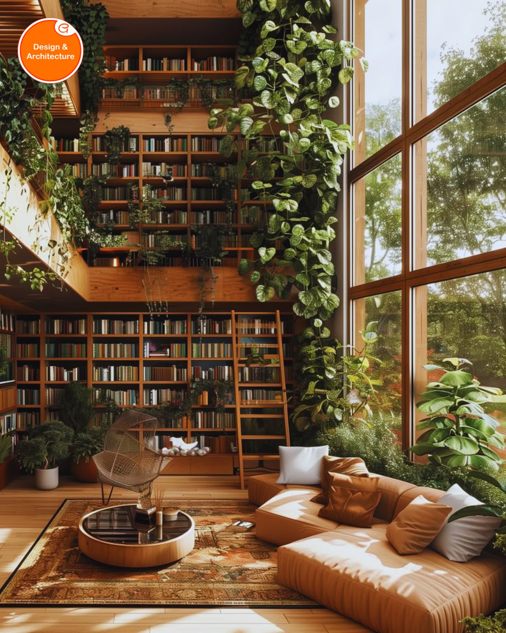 Design - The interior showcases a stunning blend of a home library and ...