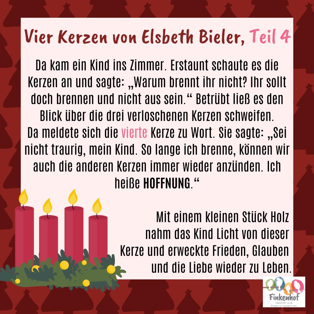 ✨🕯️ Der vierte Advent – die Kerze der Hoffnung 🕯️✨ Am vierten Advent erstrahlt die letzte Kerze – die Kerze der Hoffnung. In ihrer Flamme liegt das Versprechen, dass auch in dunklen