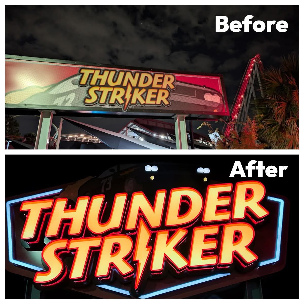 Thunder Striker sign before and after. - Carowinds Fans Only | Facebook