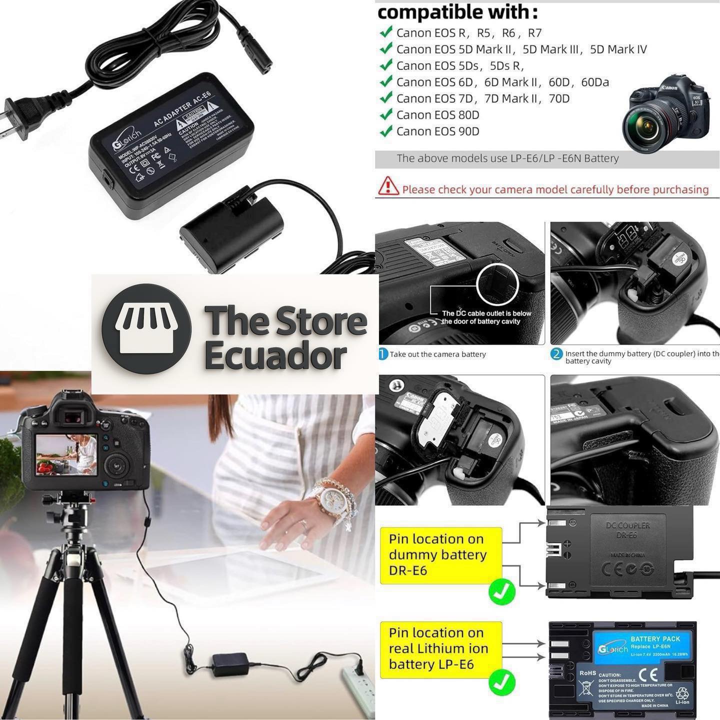 Fuente de carga LP-E6 Lp-e6n LP-e6NH para Cámaras Canon EOS R, R5, R6, R7, 90D, 70D, 80D, 60D, 5D Mark III, 5D Mark IV, 6D Mark II .....$39,99 ...envío incluido
