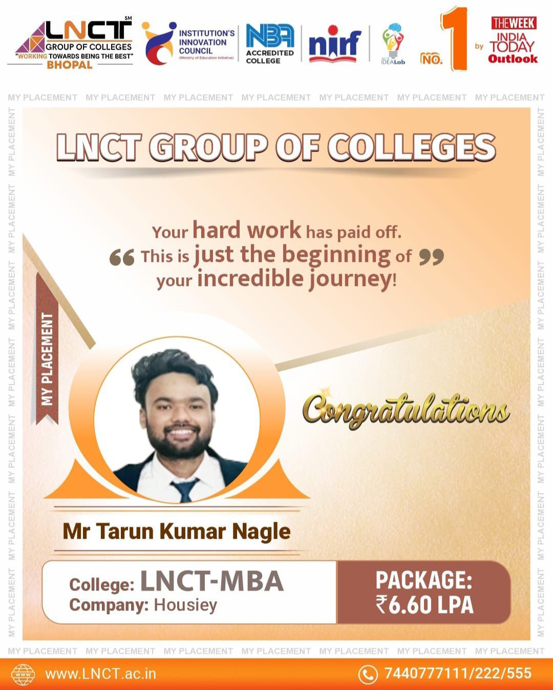 LNCT MBA Bhopal - Congratulations 👏🎉 Mr Tarun Kumar Nagle... | Facebook