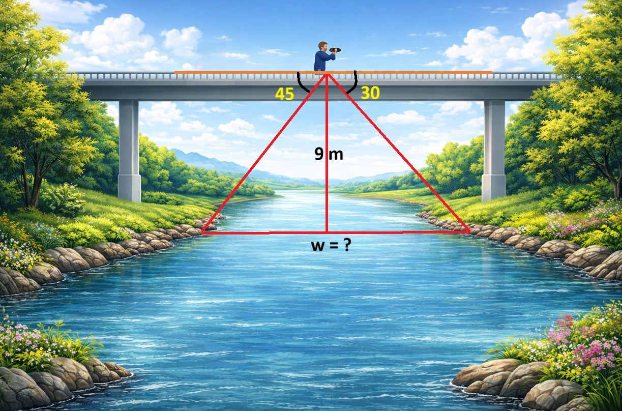 Maths - An observer standing on a bridge sees the two opposite banks of ...