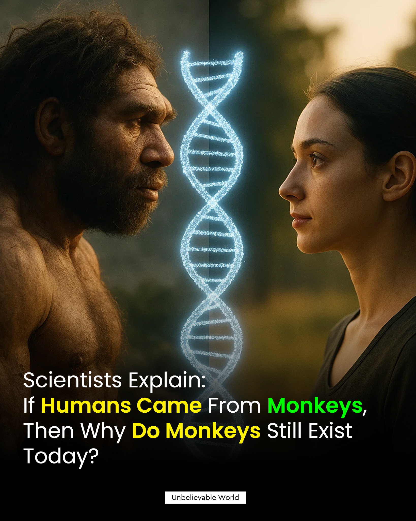 The question, “If humans evolved from... - Unbelievable World | Facebook