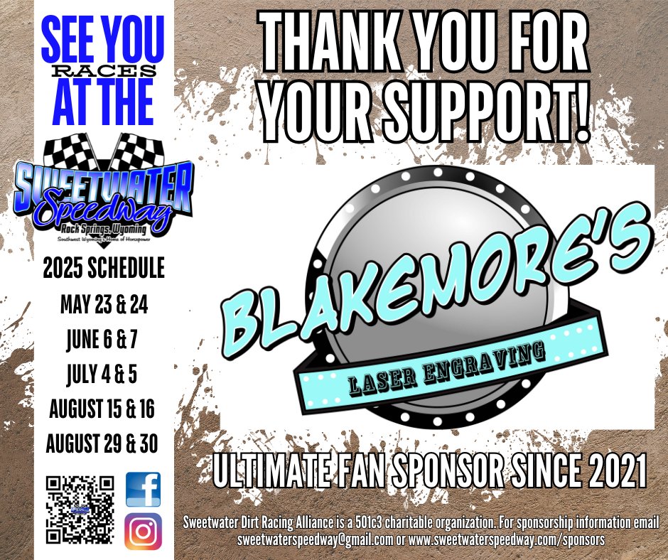 Sweetwater Speedway - Thank you to Blakemore's Laser Engraving for your ...