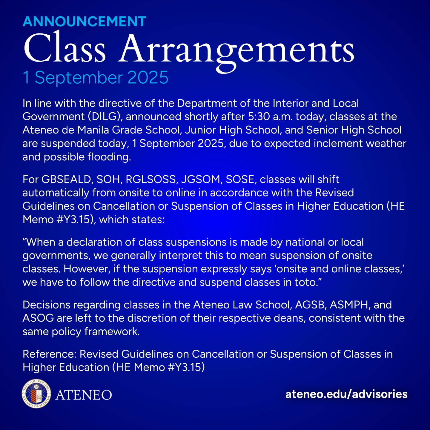 Ateneo - [Announcement] In line with the directive of the Department of ...