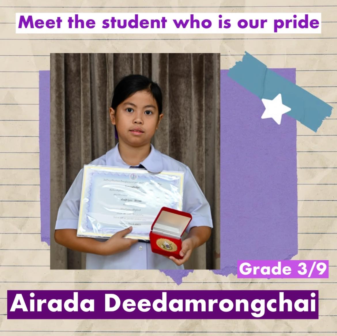 Satit Kaset IP - Meet the student who is our pride today! “เด็กหญิงไอรด ...