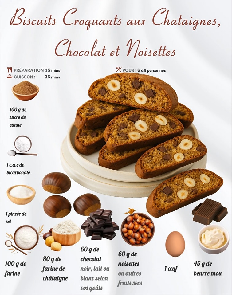 Recette - Biscuits Croquants aux Châtaignes, Chocolat et Noisettes 👇 ...