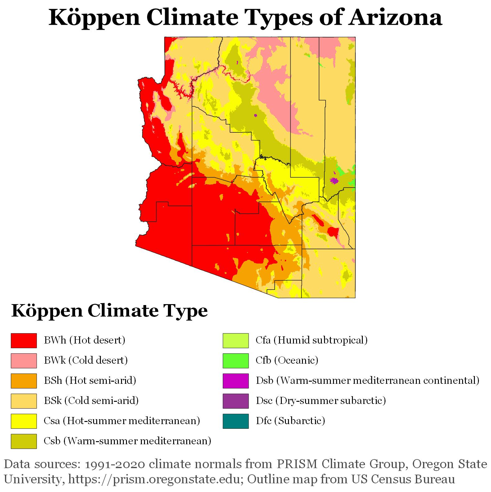Brilliant - Arizona Climate Map: Hot desert to subarctic, the state has ...