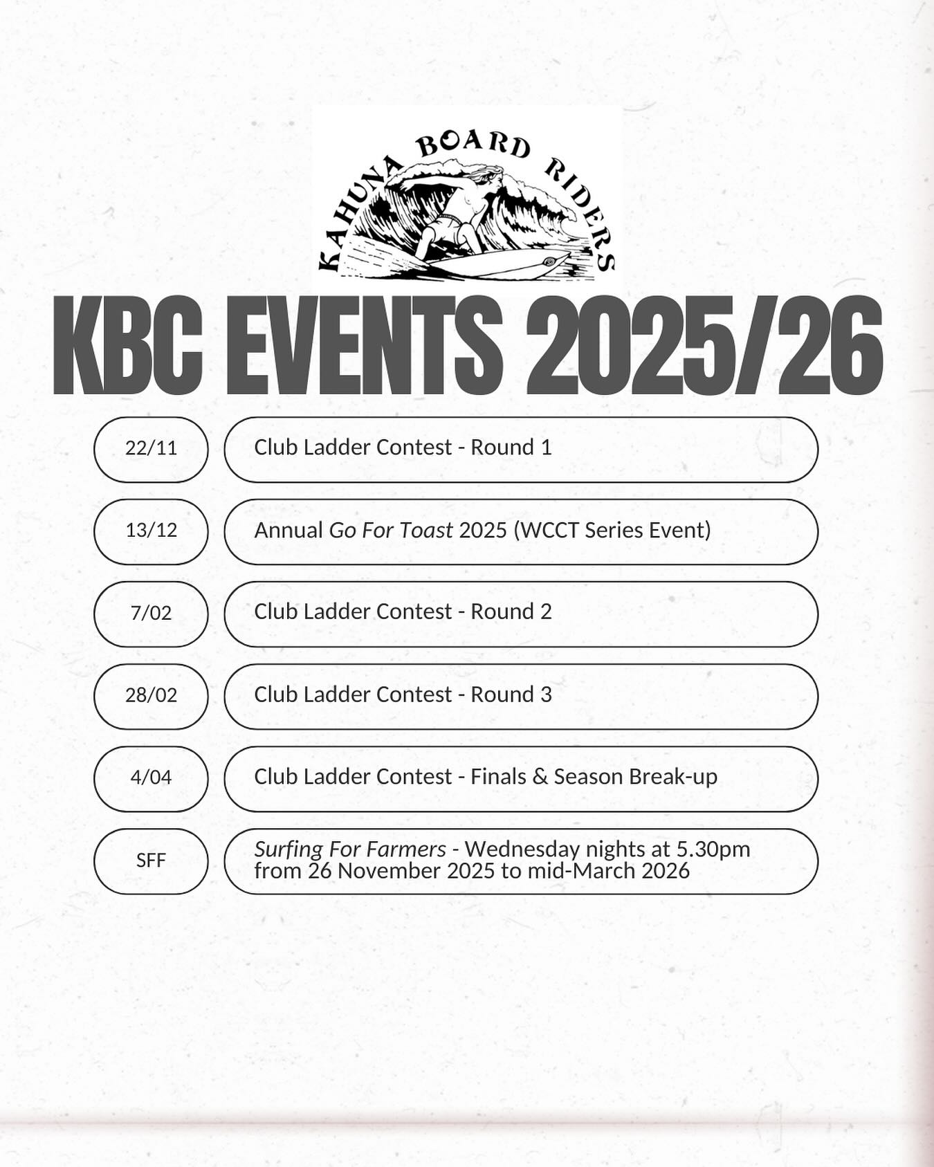 Kahuna - Kicking off the 2025/26 season! KBC Club Ladder Contest, Go ...