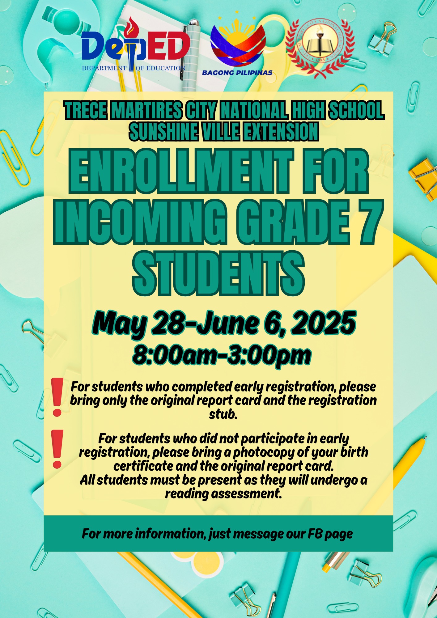 📢 ANNOUNCEMENT! 📢 Enrollment for Incoming Grade 7 Students at Trece ...