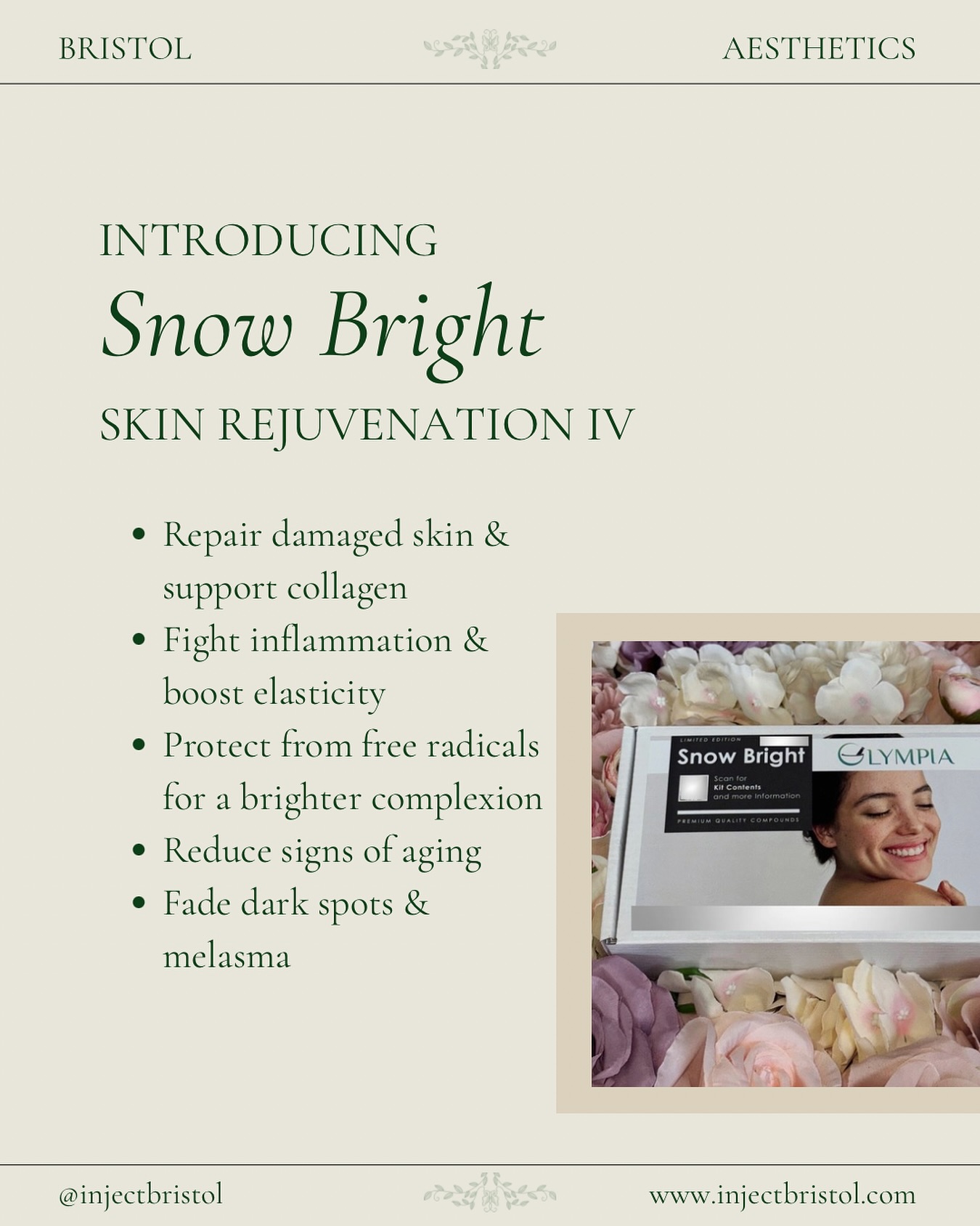 ✨ Introducing the Snow Bright IV Kit — now available at Bristol Aesthetics! ✨ This rejuvenating IV infusion is designed to brighten skin, enhance elasticity, and support overall skin health from the