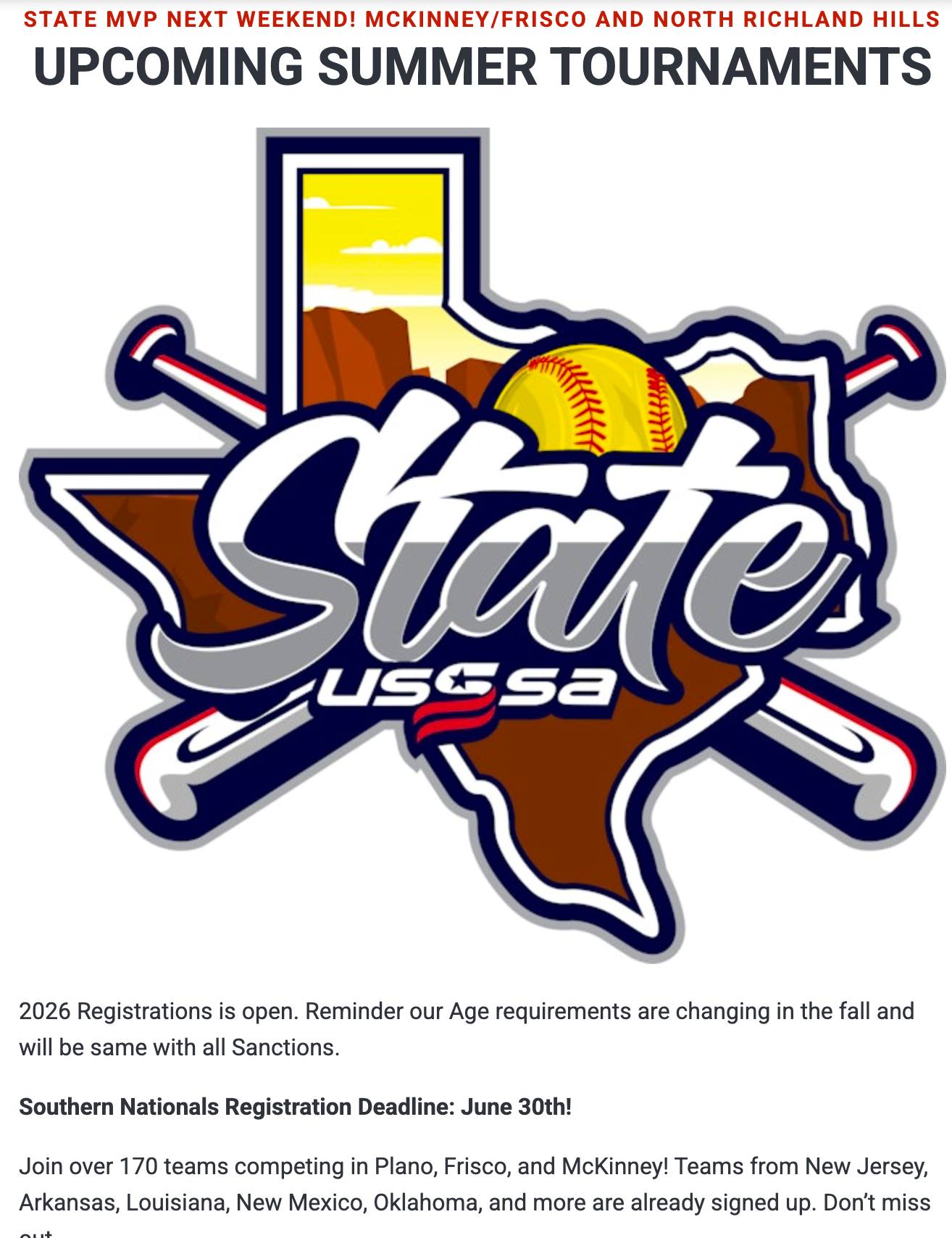 Texas - 🥎 STATE Tournament Next Weekend in Frisco, McKinney, and North ...