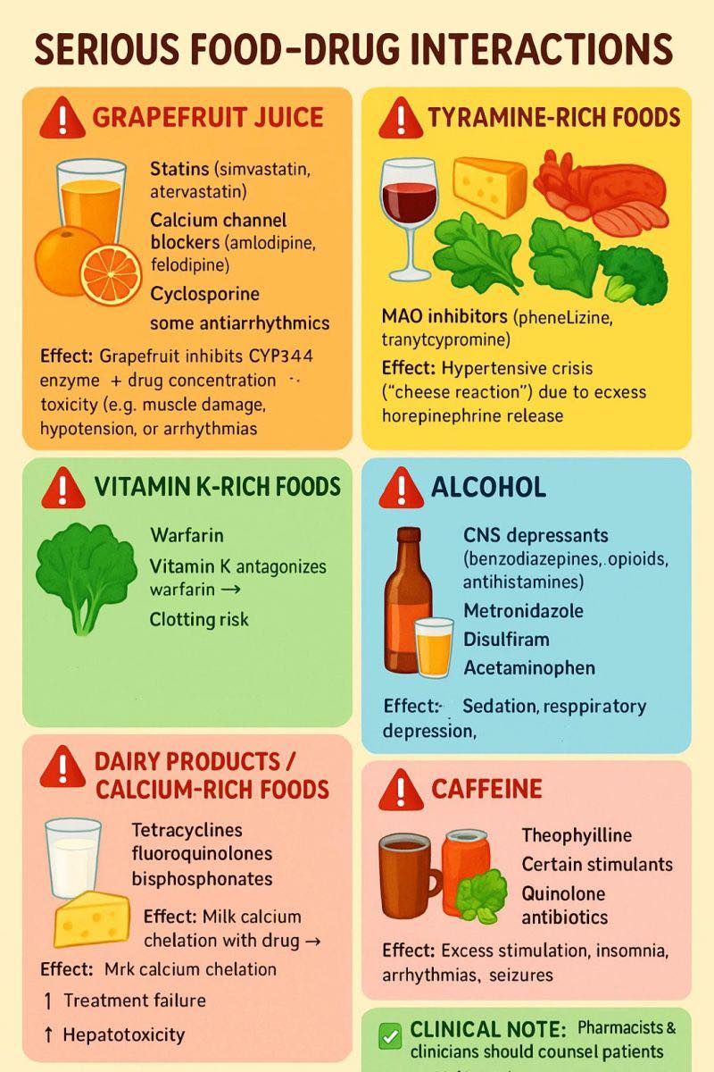 Drug-Food interaction is a change in a drug's effect on the body when the drug is taken together certain foods or beverages. An interaction can delay, decrease, or enhance absorption of a
