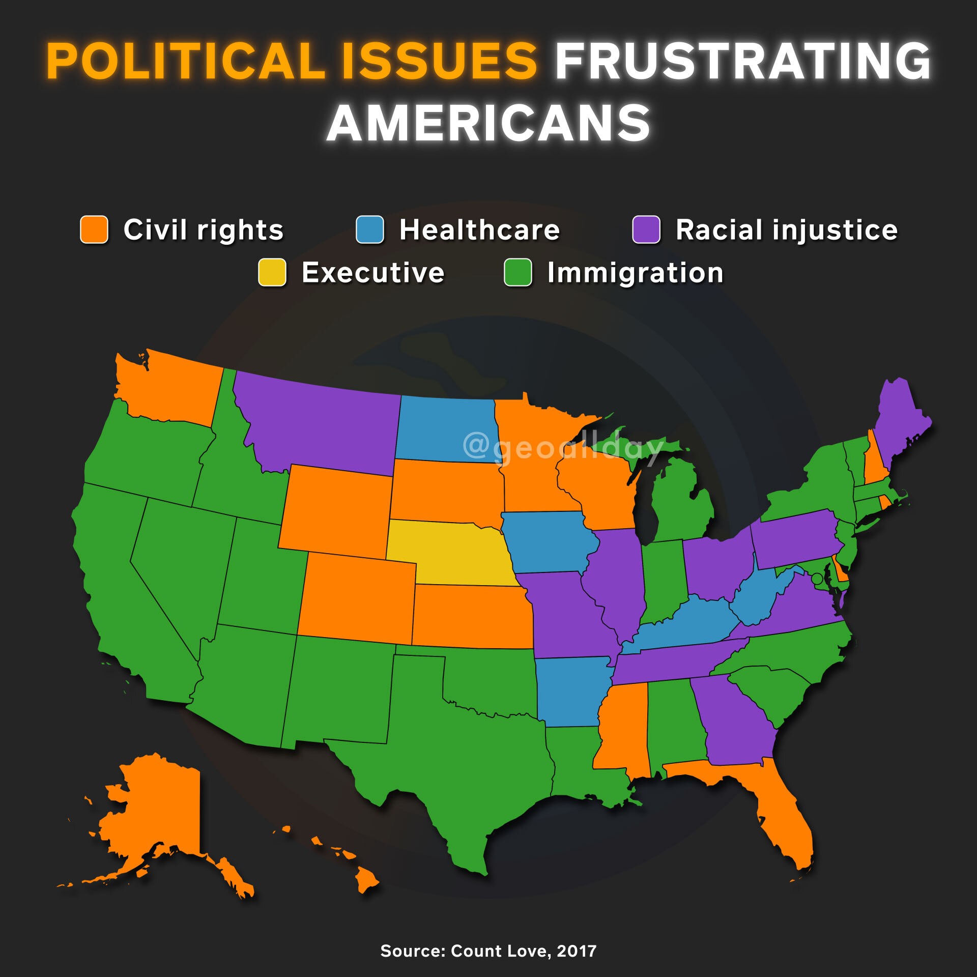 Geo - A map showing which political issues most frustrate Americans in ...