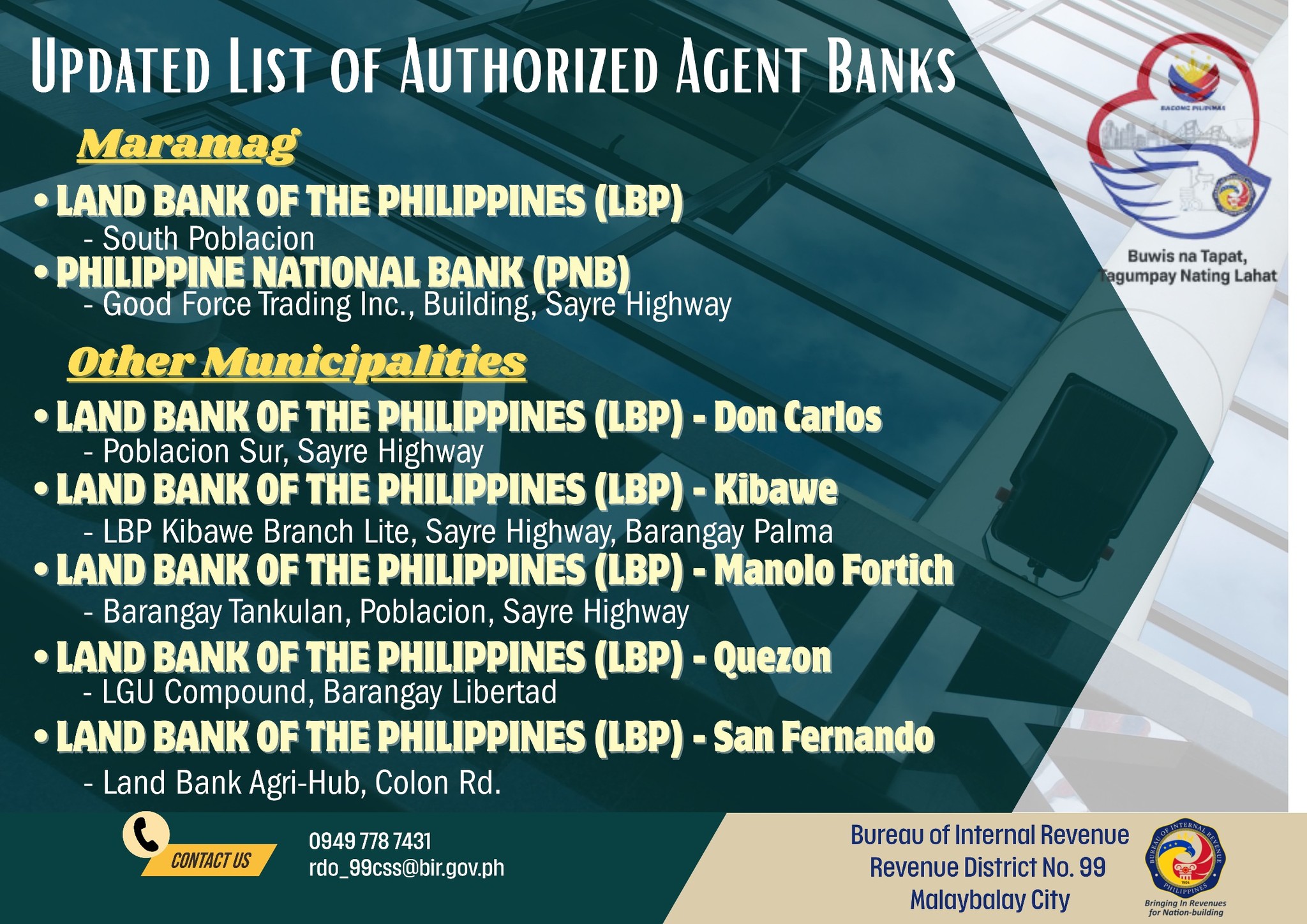BIR RDO 99 Malaybalay City - Tax Reminder to all candidates of the ...