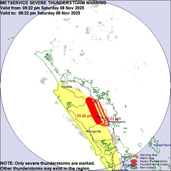 MetService - 🔴Severe Thunderstorm Warning🔴 Area: Far North, Whangarei ...