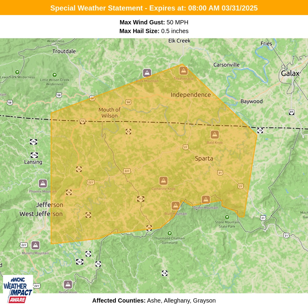 Brad - Weather Alert: Special Weather Statement for Ashe, Alleghany ...