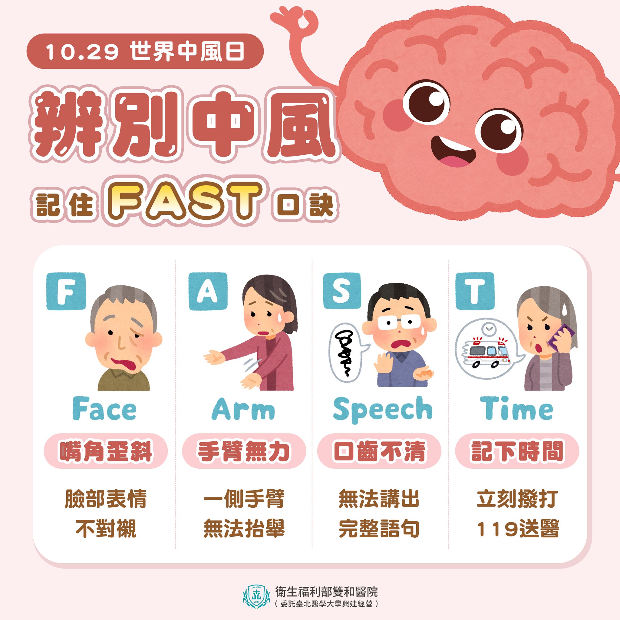 你知道今天是🧠世界中風日🧠嗎?... - 衛生福利部雙和醫院-委託臺北醫學大學興建經營 | Facebook