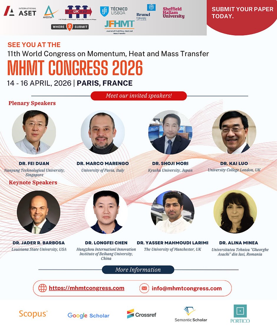 Meet our speakers at the 11th World Congress on Momentum, Heat and Mass ...