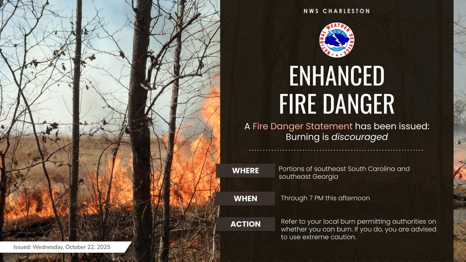 US - [Wednesday, October 22] A Fire Danger Statement has been issued ...