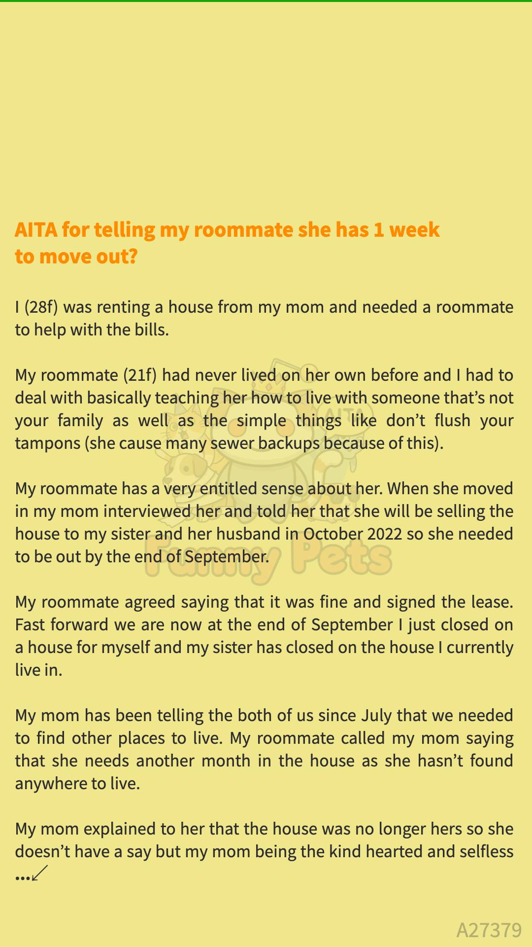 Funny - AITA for telling my 🕸️ roommate she has 1 week to move 😘 out ...