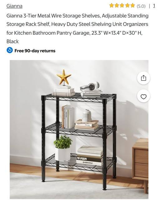 WDT 3-Tier Storage Shelves, Heavy Duty Metal Shelves Wire Rack Shelving Unit Adjustable Shelf With Wheels For Home Office Garage Kitchen Bathroom