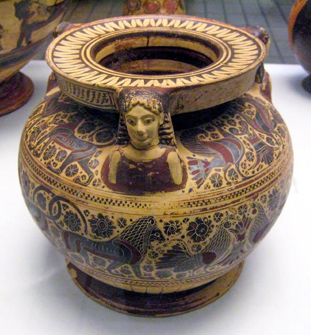 Amazing - Protocorinthian Pyxis (cosmetic box) with female heads at the ...
