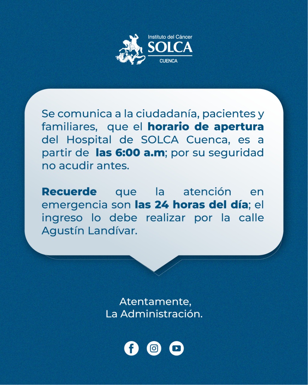 Instituto - 📢 Aviso importante El Hospital de SOLCA Cuenca abre desde ...