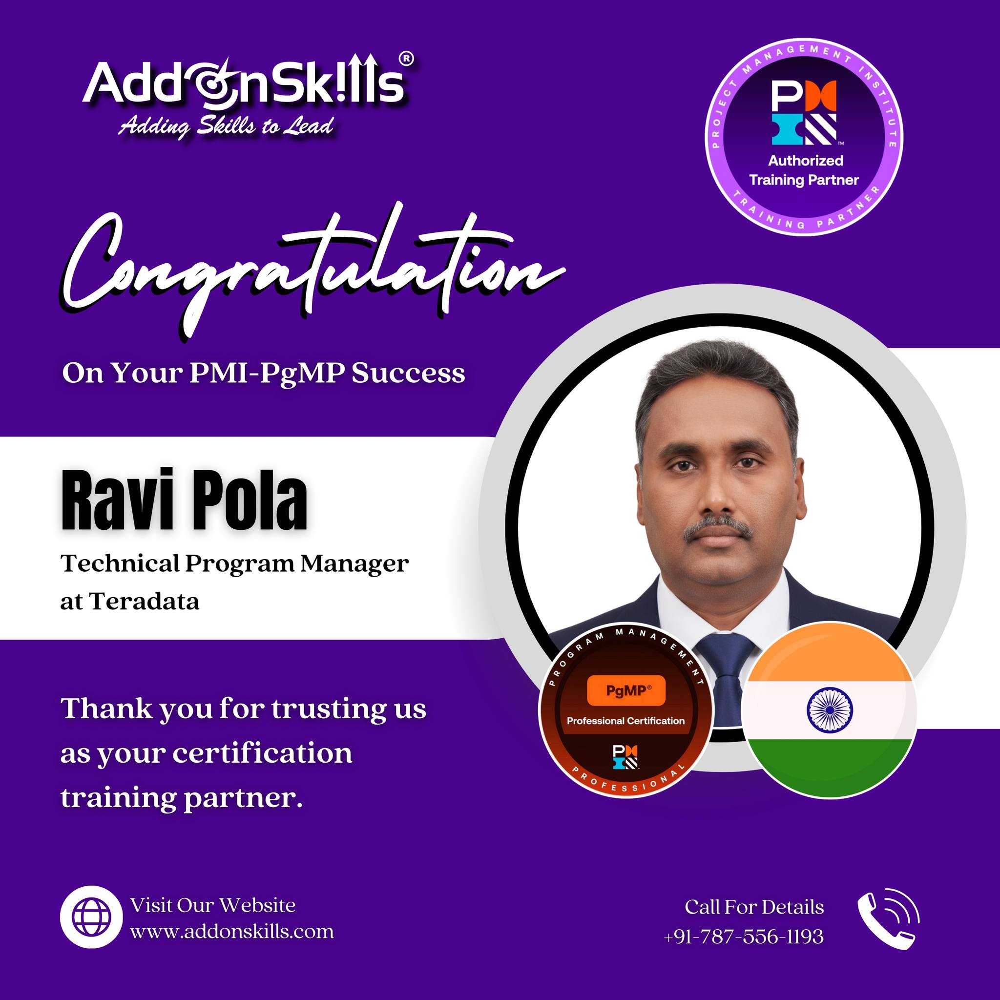 Addon - We are proud to celebrate the success of our alumni, Ravi Pola ...
