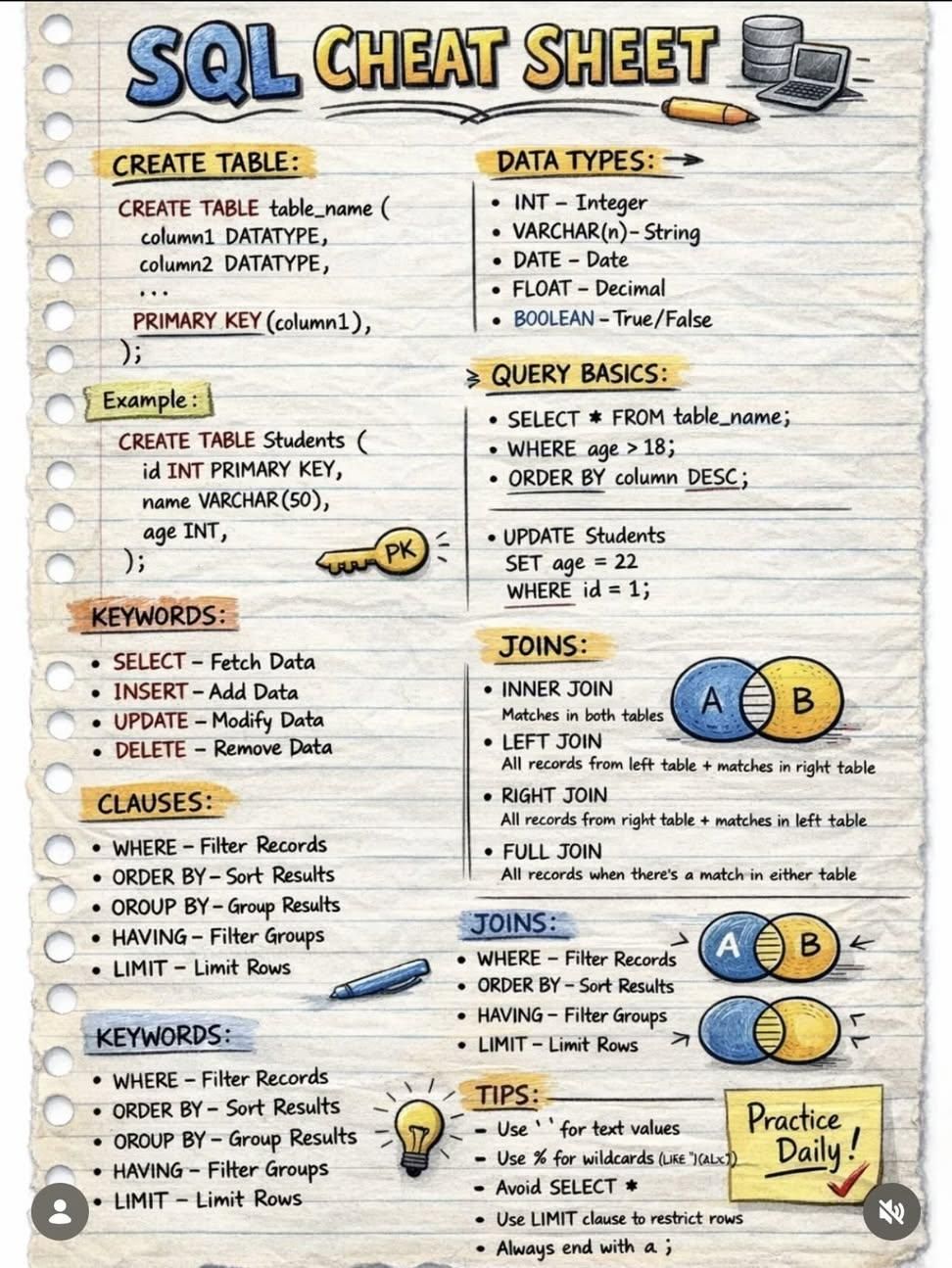 Computer - SQL Cheatsheet For 2026 - Advanced Mode 🚀 | Facebook