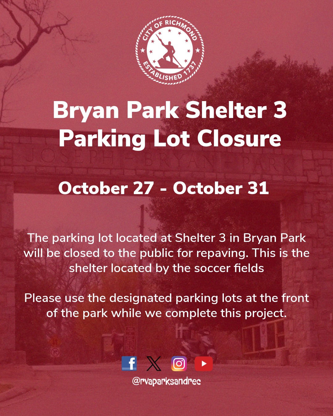 Richmond - 🚧 Heads Up #RVA and users of Bryan Park! Paving of the ...