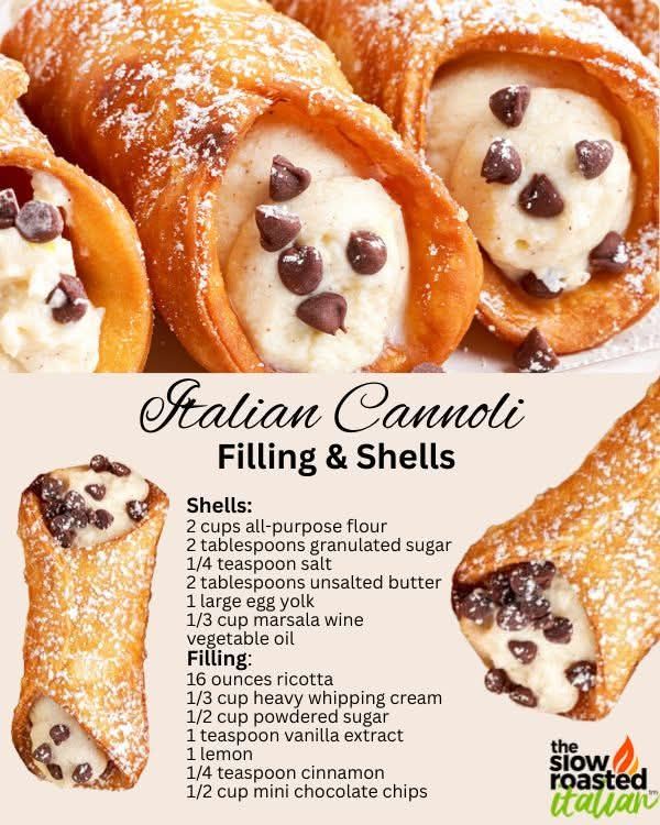 Moore - Authentic Italian Cannoli!! 😍 Shells: 2 cups all-purpose flour ...