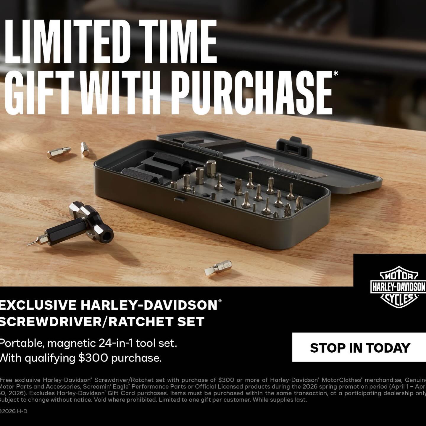 FREE Gift with Purchase! The H-D Screwdriver & Ratchet Set is FREE