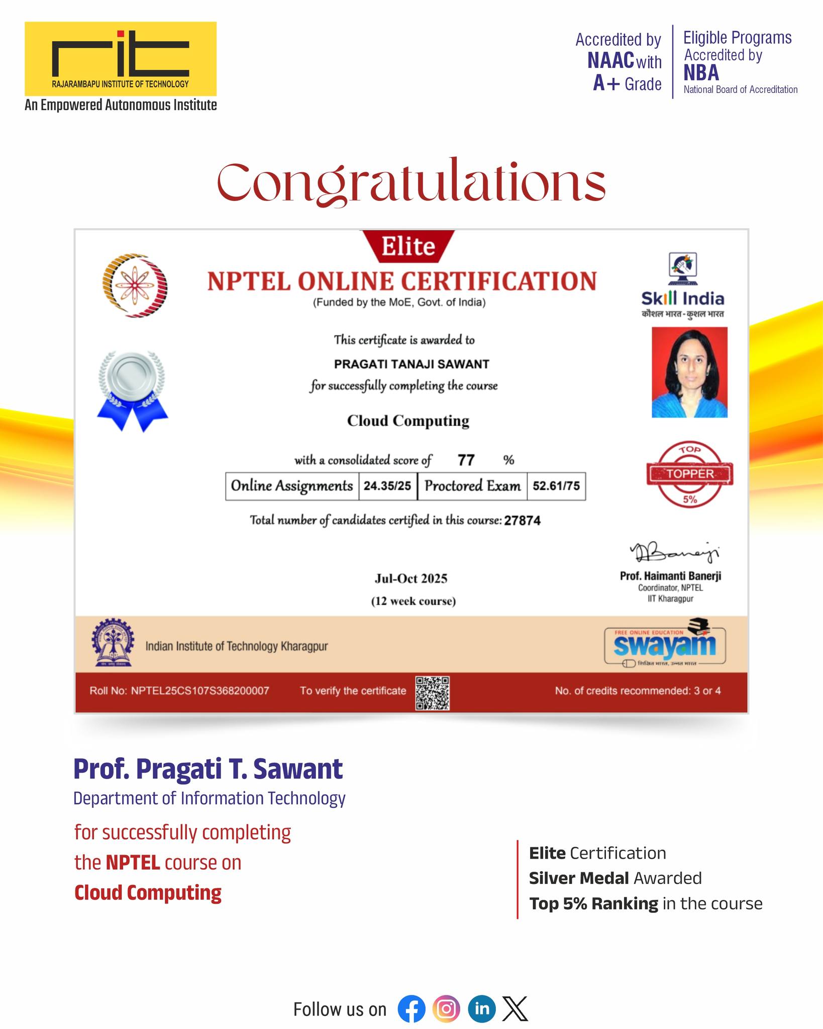 Rajarambapu - We are delighted to share that Prof. Pragati Sawant from ...