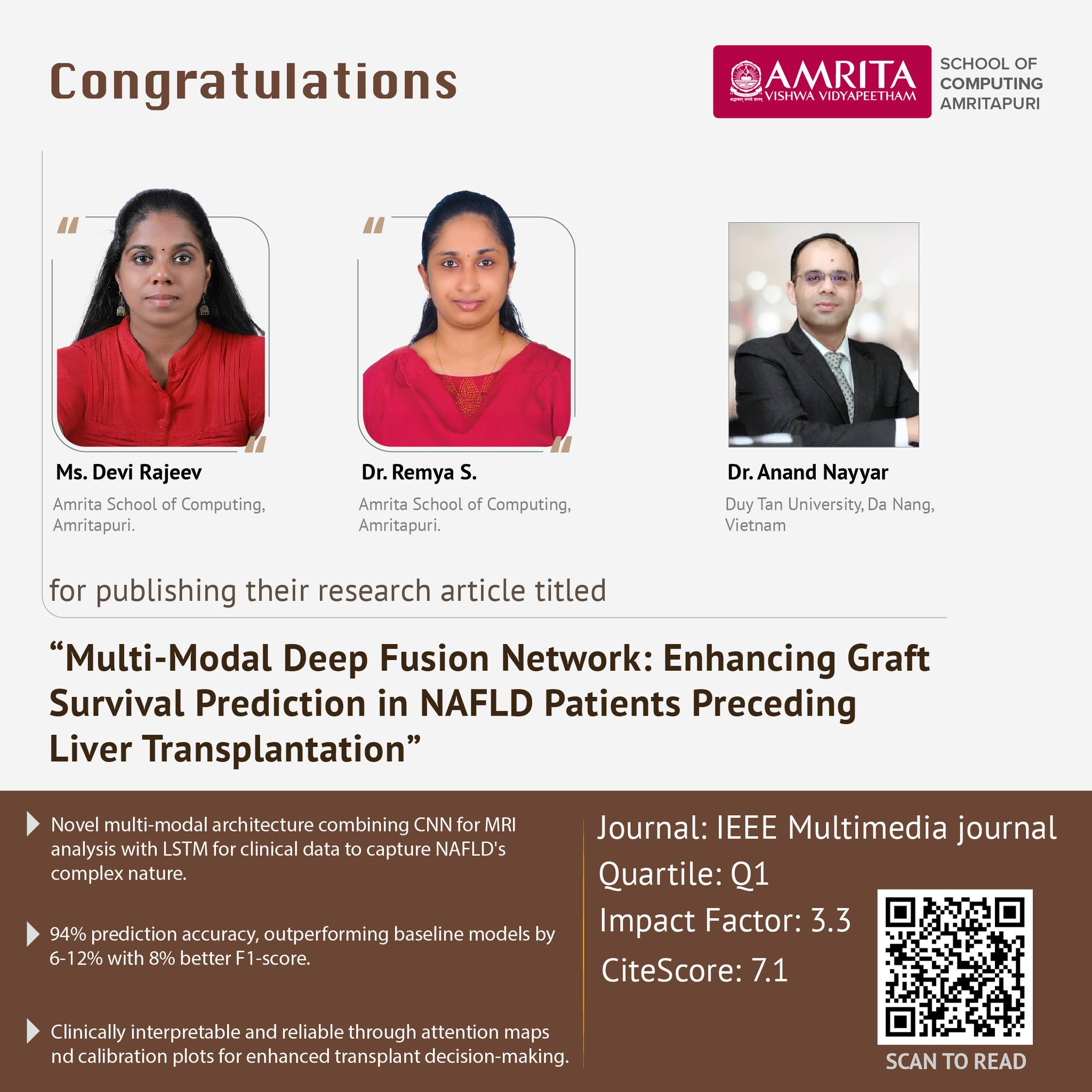 Amrita - We’re proud to share that Ms. Devi Rajeev and Dr. Remya S ...