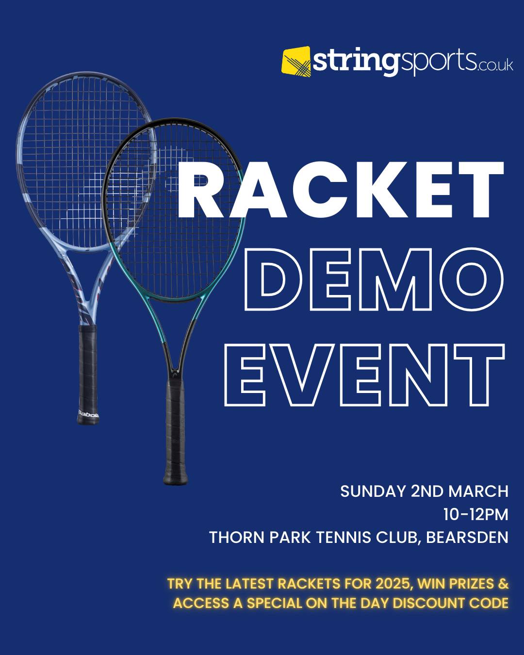 String - 🎾 Tennis Racket Demo Day – Try, Play & Win! 🎾 Ready to upgrade ...
