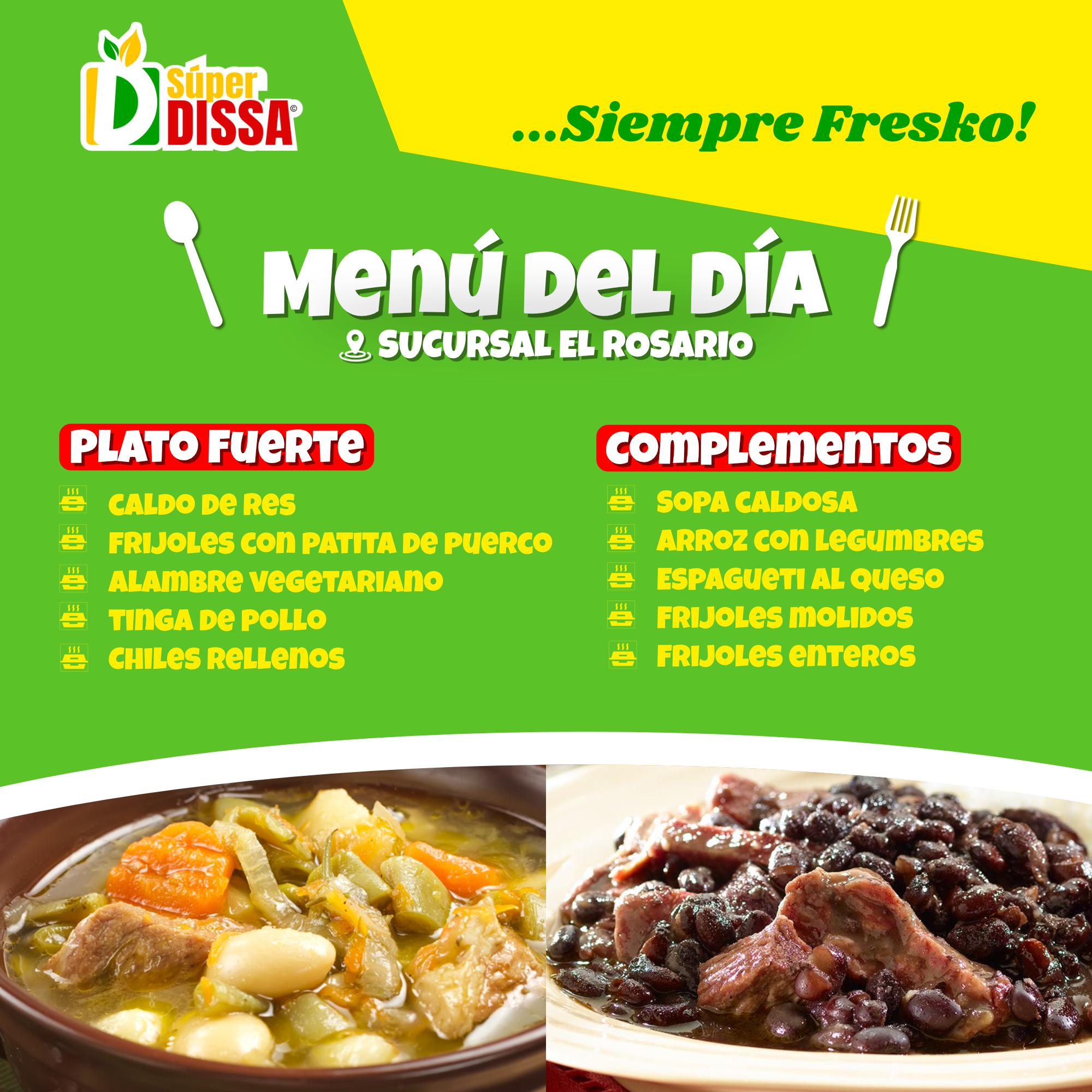 Súper Dissa - Te compartimos el ¡Menú del Día! Comida🥘🍲🥗🍽...