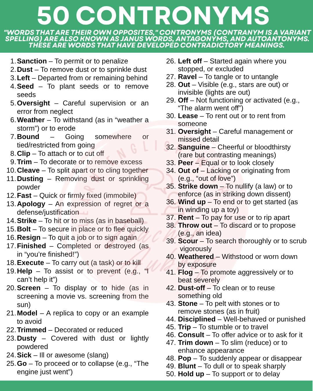 50 CONTRONYMS 📝... - Learn English with Teacher Aubrey | Facebook
