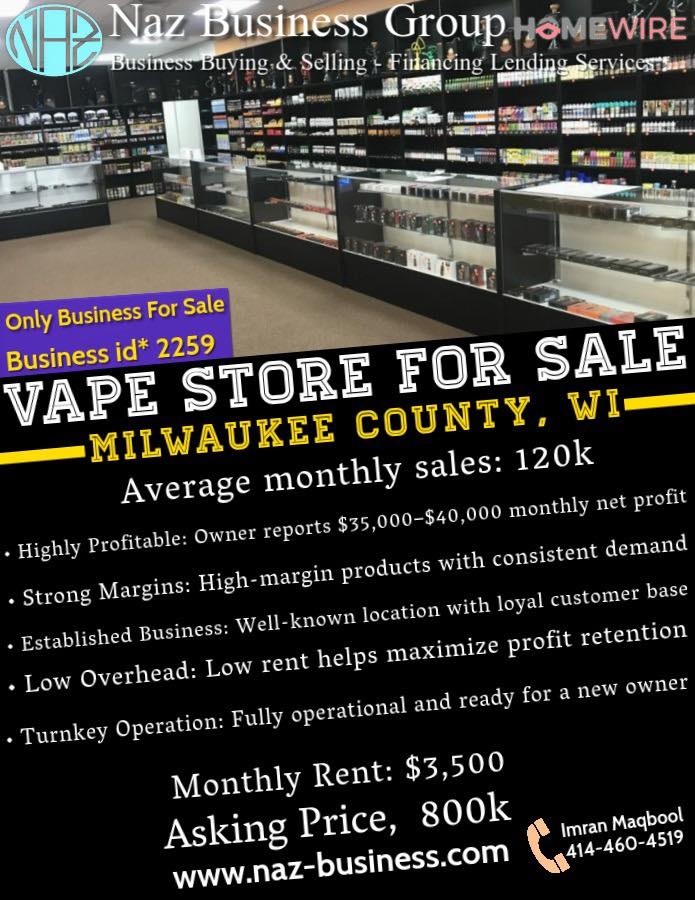 vape business for sale Highly profitable and well-established store in Milwaukee County. Serious buyers only. For more details, please text 414-460-4519 Blue Razz Dragonfruit Lost Flavor_Almonds Choose Flavor:White Grape Gush