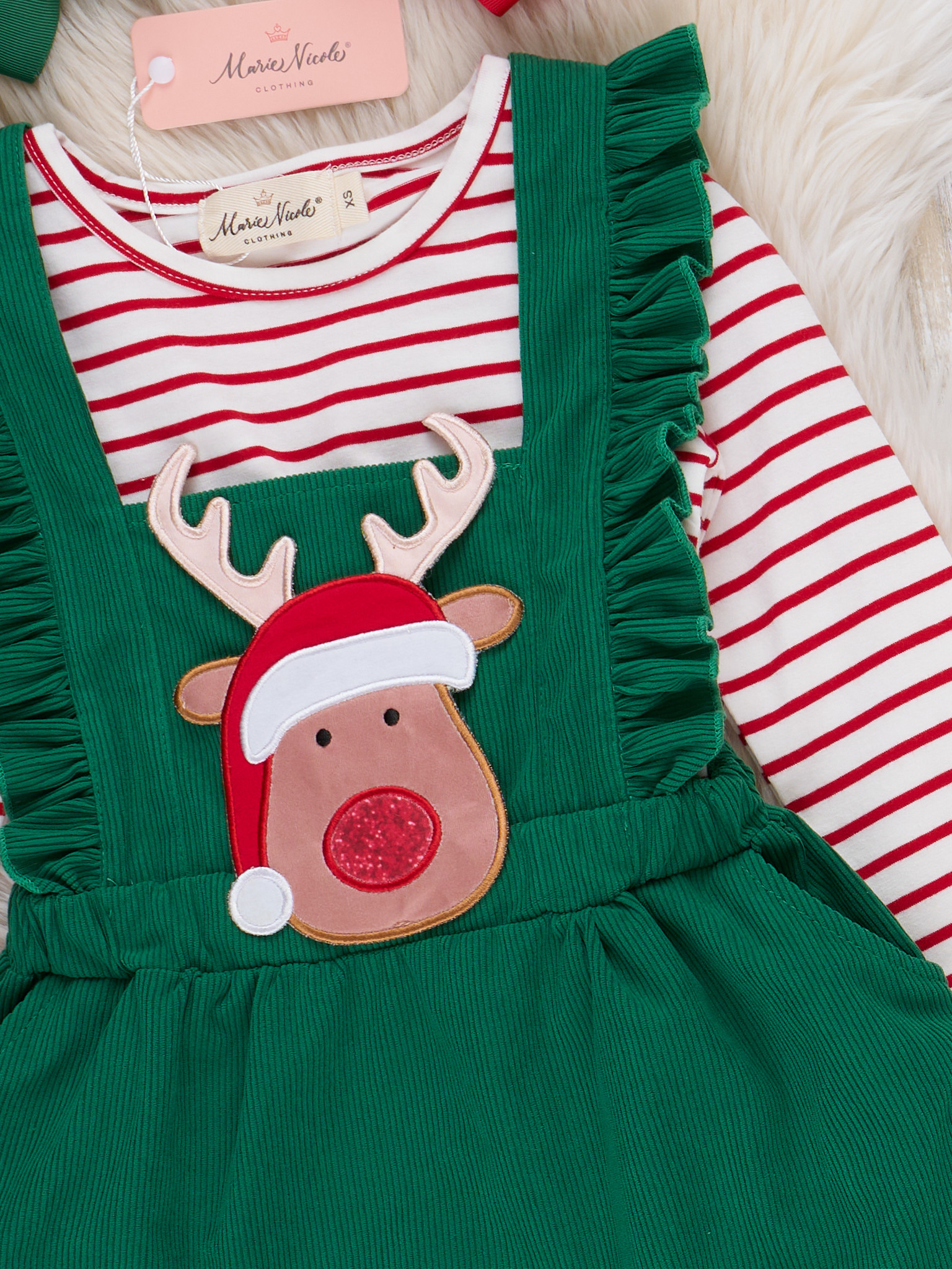 green reindeer dress overall for Christmas photos 2 in 1 Modest Gown