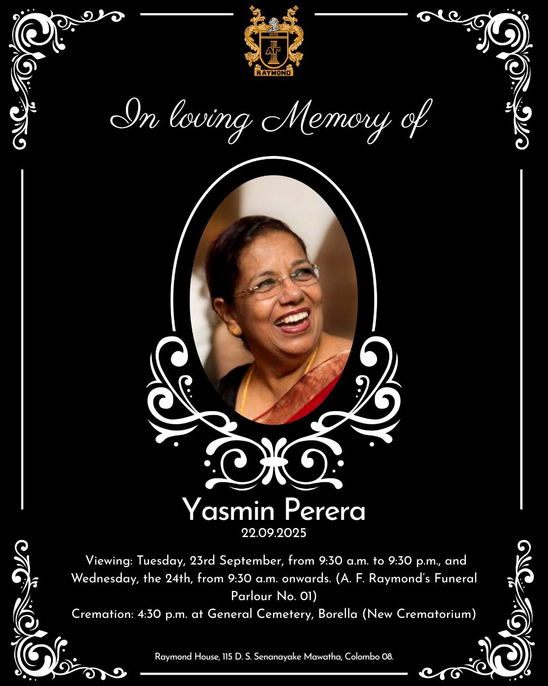 A F - Perera - Yasmin (nee Mahendrarajah) Beloved wife of Anselm Perera ...