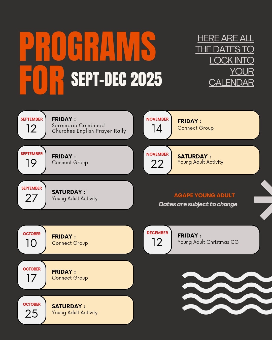 Agape - 📅 Mark Your Calendars! Here are all our exciting programs from ...