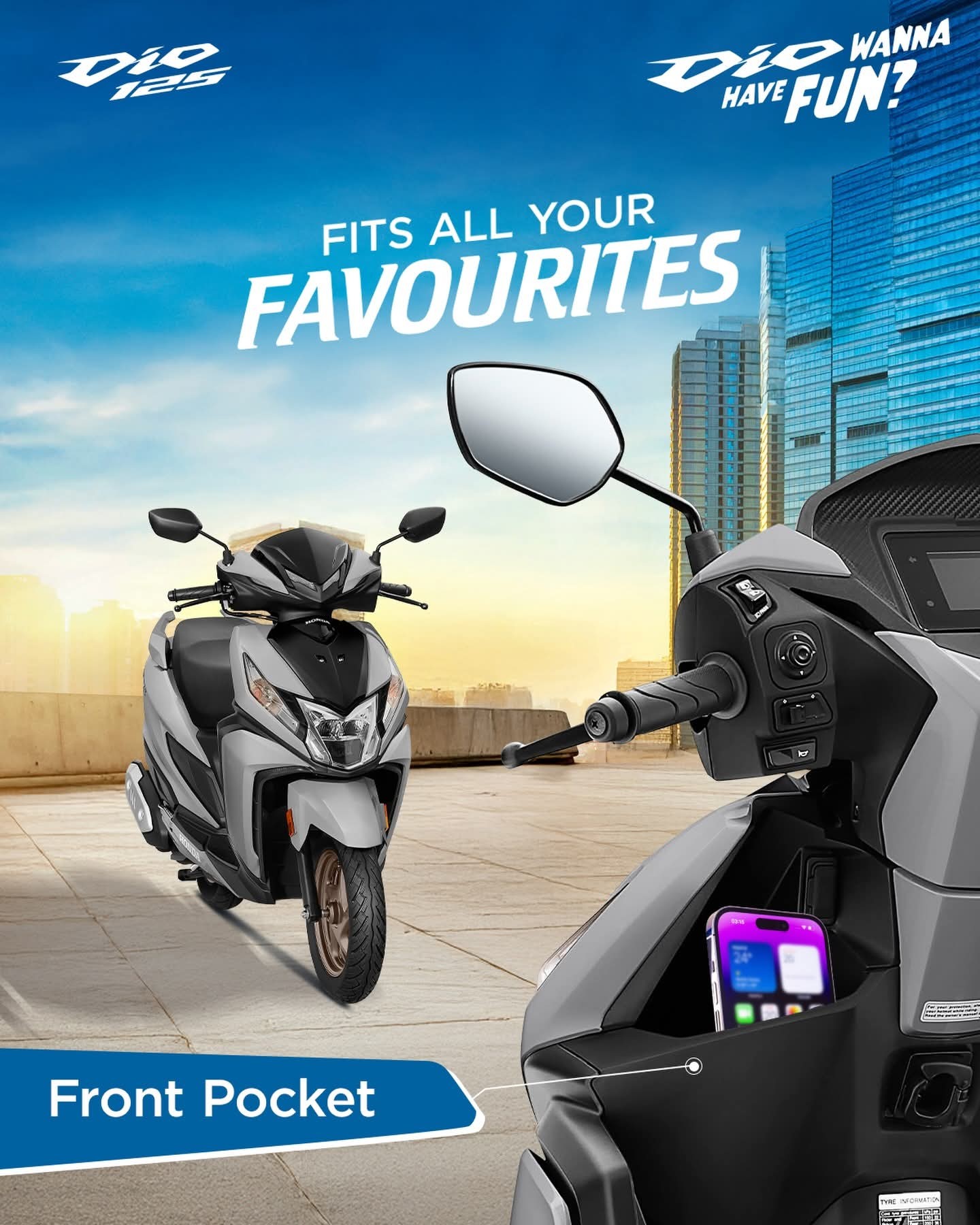 Storage that moves with you! From keys to carry-ons — the Dio 125 