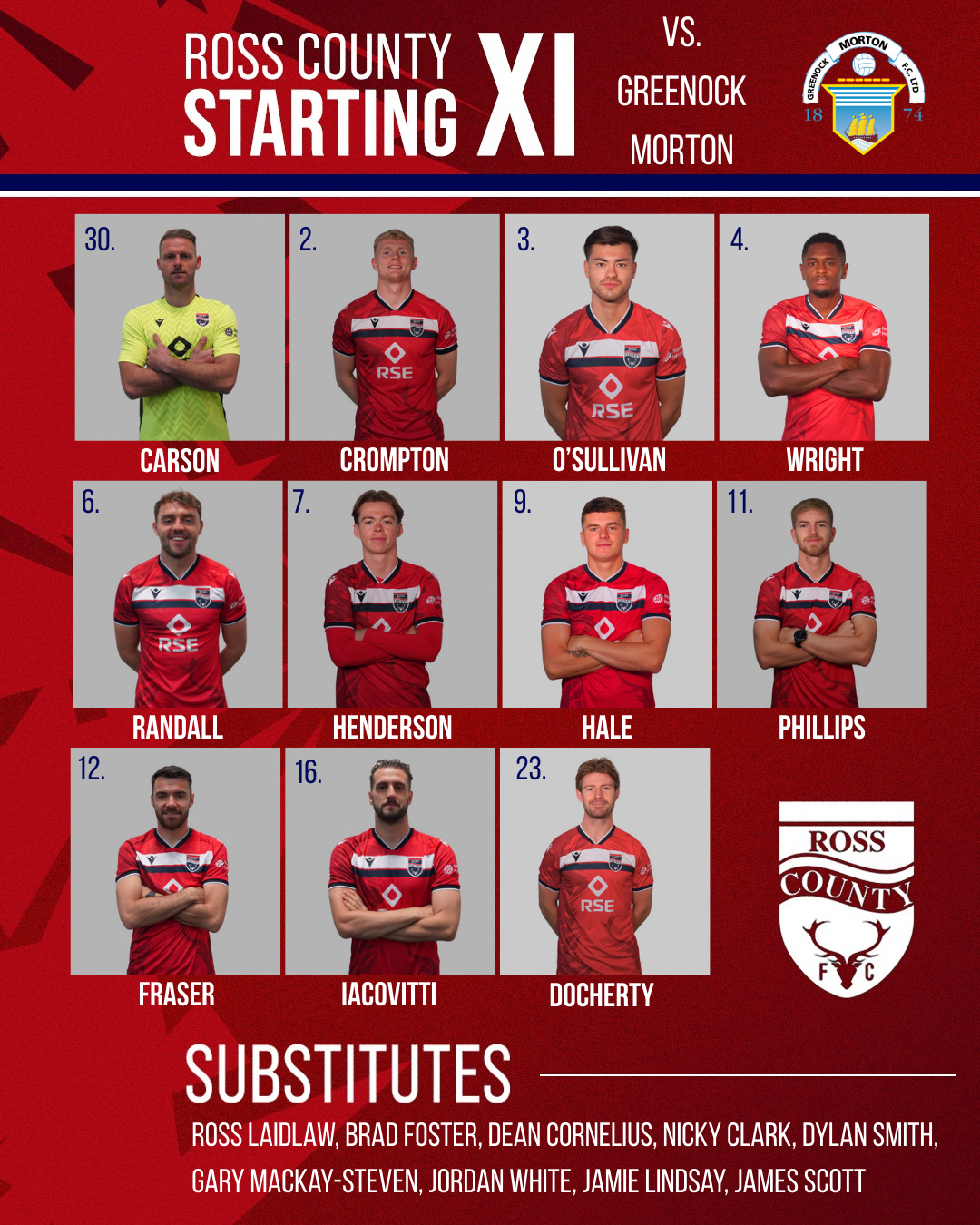 STARTING XI Your #Staggies side to take on Peterhead in our first