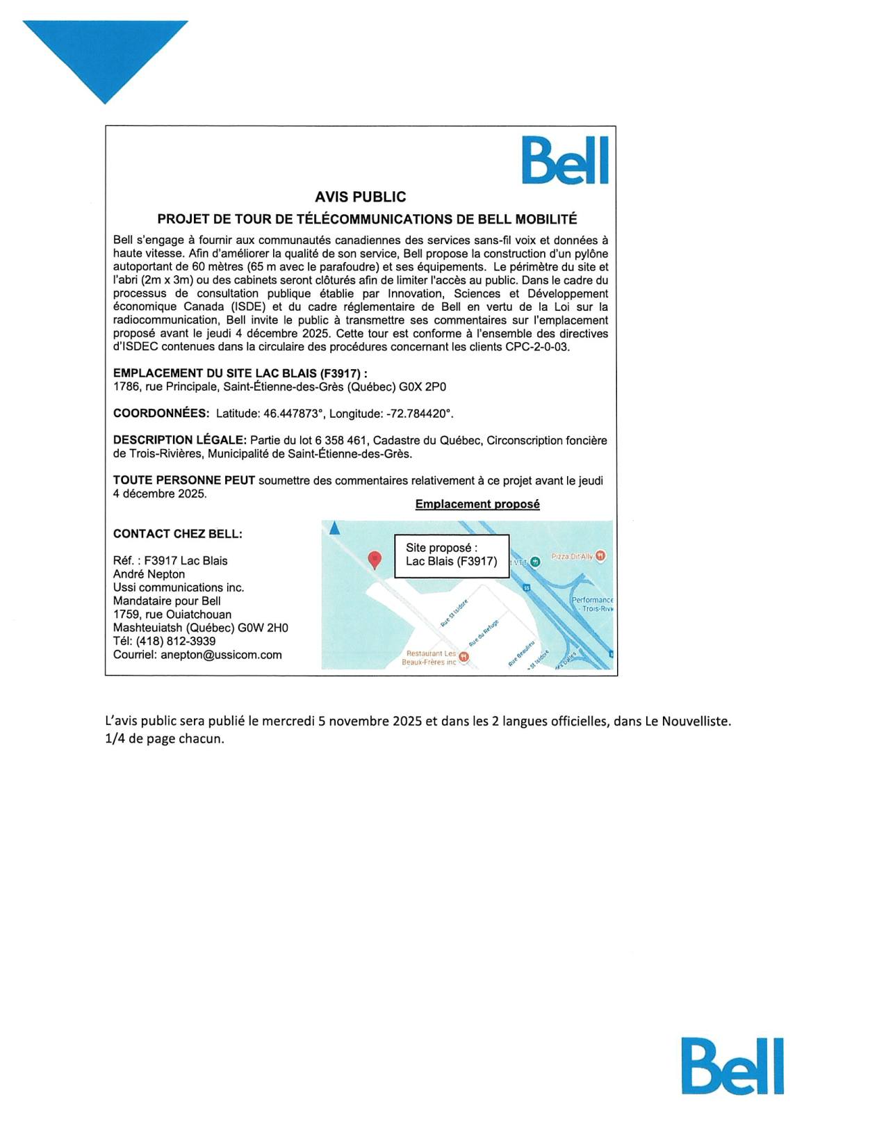 Municipalité - [Avis public] Projet de tour de télécommunications de ...