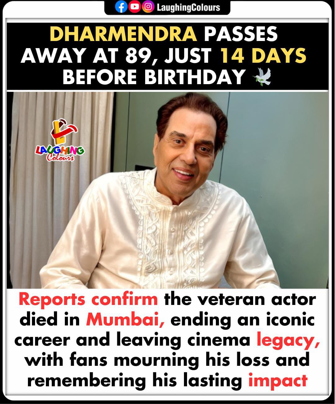 Laughing - Legend leaves us too soon 🕊️ #Dharmendra #RIP # ...