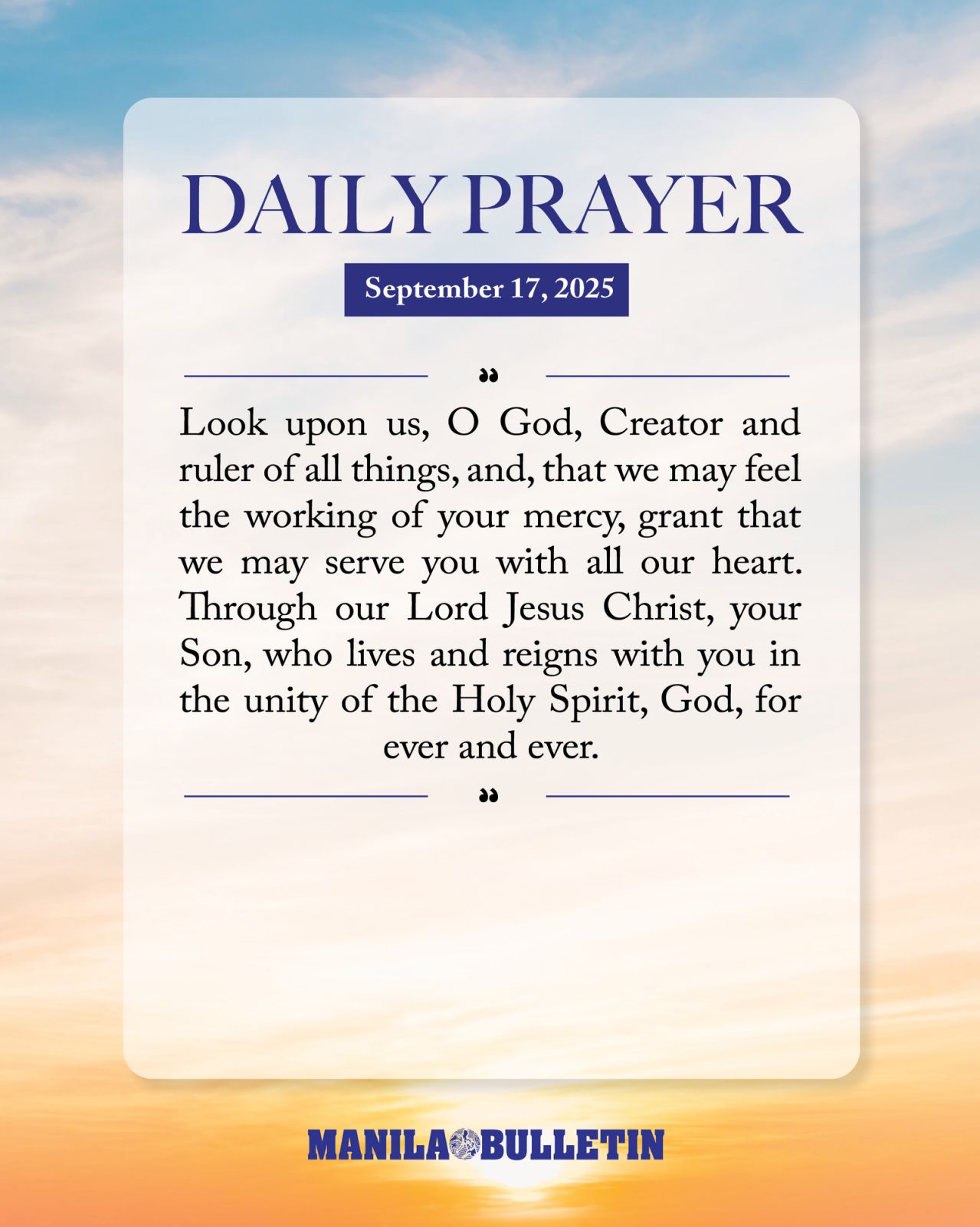 MANILA BULLETIN - Look upon us, O God, Creator and ruler... | Facebook
